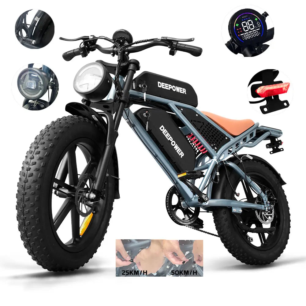 Vélo électrique fat bike DEEPOWER S7 – 48V, pneus 20x4.0, jusqu'à 200 km