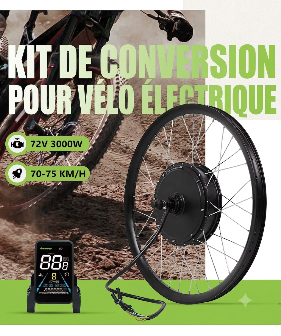 Kit de conversion vélo électrique haute puissance – 72V 3000W avec batterie