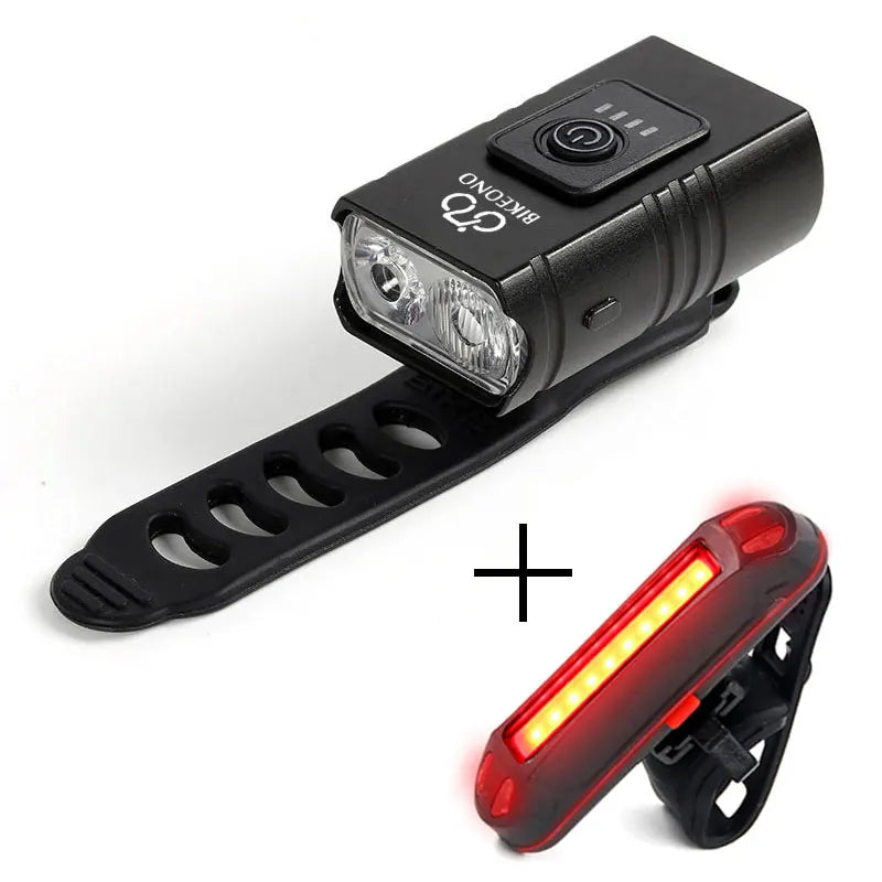Phare LED vélo rechargeable USB – Avec feu arrière, VTT et route