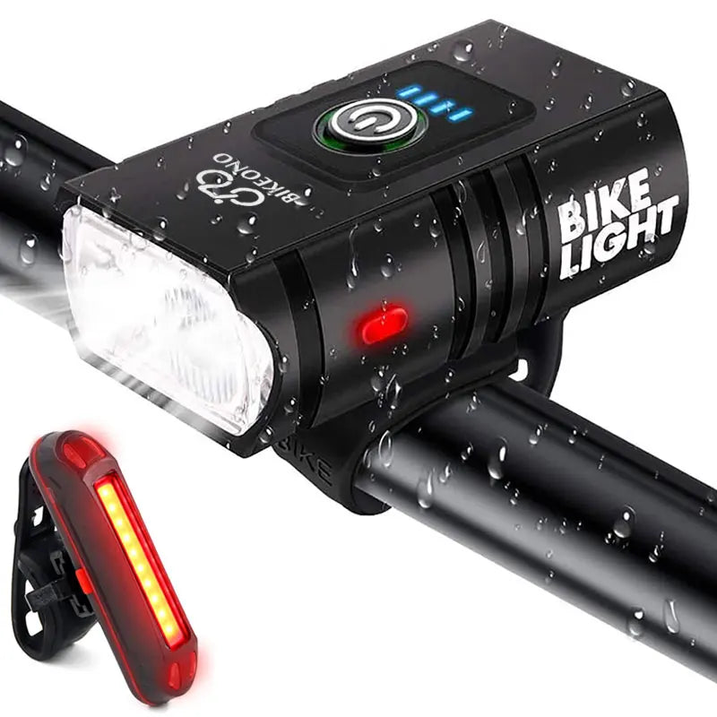 Phare LED vélo rechargeable USB – Avec feu arrière, VTT et route